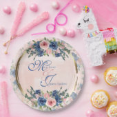 Aquarel Navy & Blush Bruiloft Papieren Bordje (Feest)