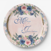 Aquarel Navy & Blush Bruiloft Papieren Bordje (Voorkant)