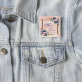 Aquarel Navy & Blush Bruiloft Vierkante Button 5,1 Cm (In situ)