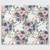 Aquarel Navy en Blush Bloem Cadeaupapier (Vlak)