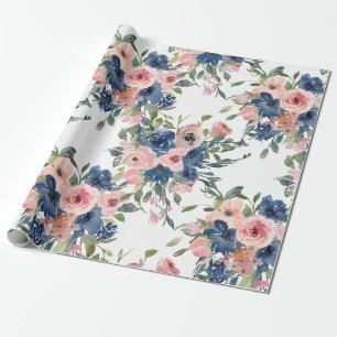 Aquarel Navy en Blush Bloem Cadeaupapier