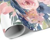Aquarel Navy en Blush Bloem Cadeaupapier (Rol Hoek)