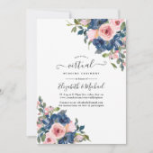 Aquarel Navy en Blush Bloemen Virtuele Trouwdag Kaart (Voorkant)