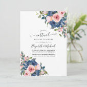 Aquarel Navy en Blush Bloemen Virtuele Trouwdag Kaart (Staand voorkant)