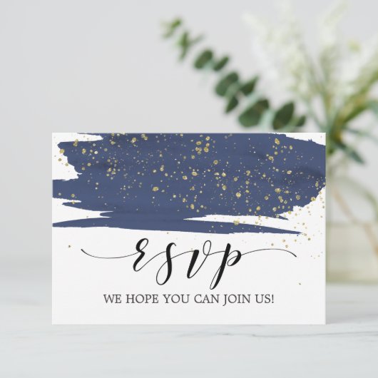 Aquarel Navy en Goud Lied Verzoek RSVP Kaart (Staand voorkant)