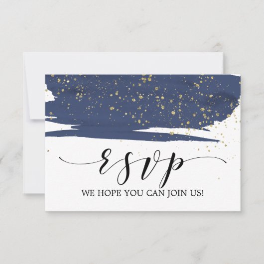 Aquarel Navy en Goud Trouwwebsite RSVP Kaart (Voorkant)