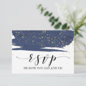 Aquarel Navy en Goud Trouwwebsite RSVP Kaart (Staand voorkant)