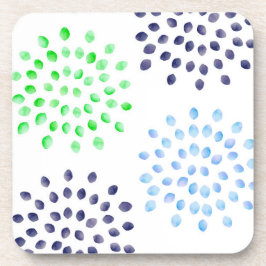 Aquarel Navy Groen Lichtblauwe Bloem Bier Onderzetter