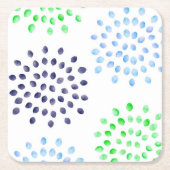 Aquarel Navy Groen Lichtblauwe Bloem Kartonnen Onderzetters (Voorkant)