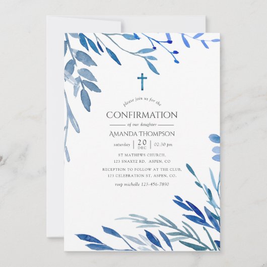 Aquarel Navy Indigo Bladeren Bevestiging Kaart (Voorkant)