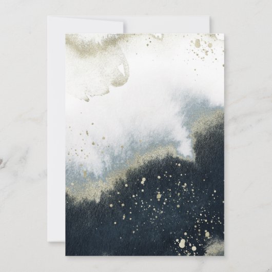 Aquarel Navyblauw & Goud Trouw Uitnodiging (Achterkant)