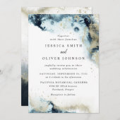 Aquarel Navyblauw & Gouden Trouw Uitnodiging (Voorkant / Achterkant)