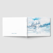 Aquarel Navyblauw Witte Boot Zee Zomer Bruiloft Gastenboek (Volledig)