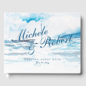Aquarel Navyblauw Witte Boot Zee Zomer Bruiloft Gastenboek (Voorkant)