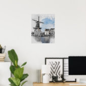 Aquarel Nederland Windmolen – Nederlands Poster (Thuiskantoor)