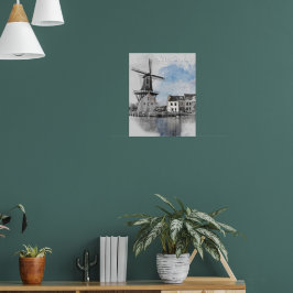 Aquarel Nederland Windmolen – Nederlands Poster