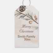 Aquarel Neutrale kleur Kerstboom Cadeaulabel (Achterkant)