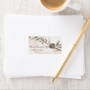 Aquarel Neutrale kleur Kerstboom Etiket