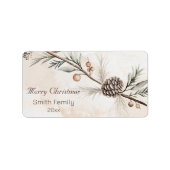 Aquarel Neutrale kleur Kerstboom Etiket (Voorkant)