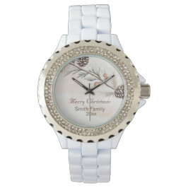 Aquarel Neutrale kleur Kerstboom Horloge