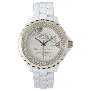 Aquarel Neutrale kleur Kerstboom Horloge