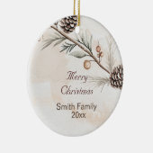 Aquarel Neutrale kleur Kerstboom Keramisch Ornament (Rechts)