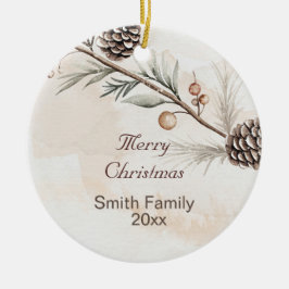 Aquarel Neutrale kleur Kerstboom Keramisch Ornament