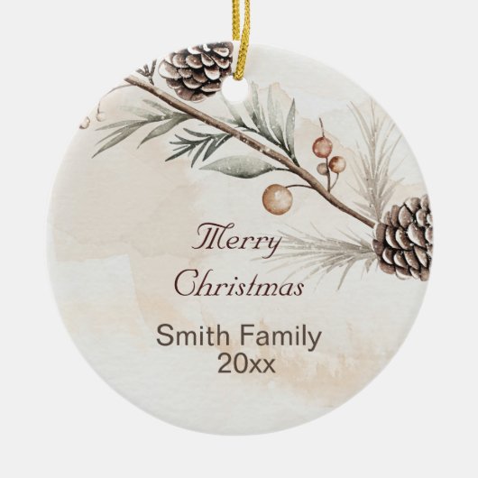 Aquarel Neutrale kleur Kerstboom Keramisch Ornament (Voorkant)