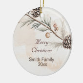 Aquarel Neutrale kleur Kerstboom Keramisch Ornament (Links)