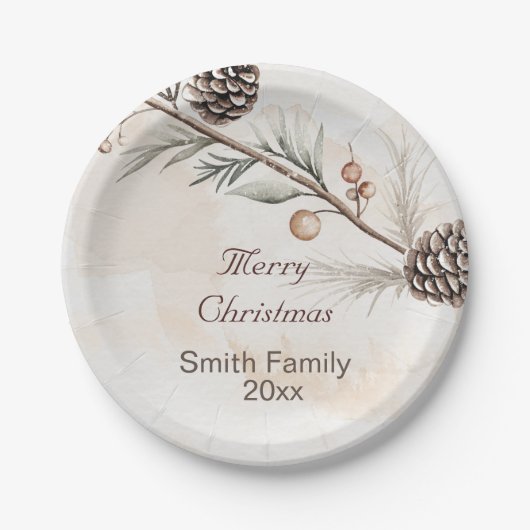 Aquarel Neutrale kleur Kerstboom Papieren Bordje (Voorkant)