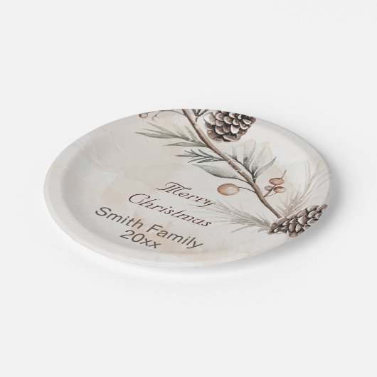 Aquarel Neutrale kleur Kerstboom Papieren Bordje (Gekanteld)