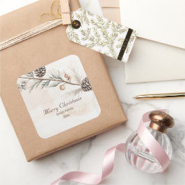 Aquarel Neutrale kleur Kerstboom Vierkante Sticker