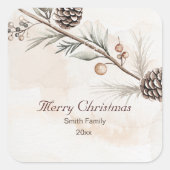 Aquarel Neutrale kleur Kerstboom Vierkante Sticker (Voorkant)