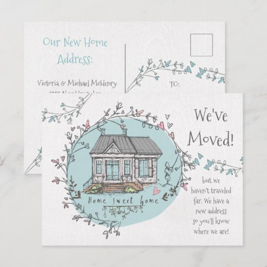 Aquarel Nieuw thuis adres we zijn verhuisd Aankondigingskaart (Voorkant / Achterkant)