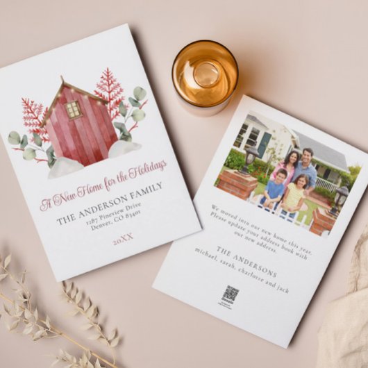 Aquarel Nieuw Thuis voor de Feestdagen | Kerstmis Feestdagenkaart