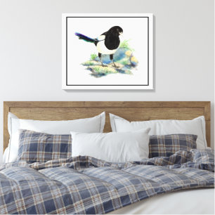 Aquarel Nieuwsgierige Ekster Vogel Natuur Kunst Canvas Afdruk