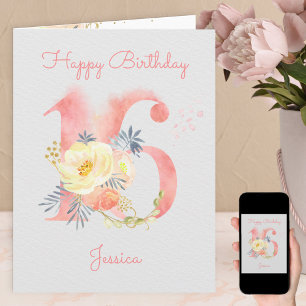 Aquarel Nummer 16 Gepersonaliseerde 15e Verjaardag Kaart