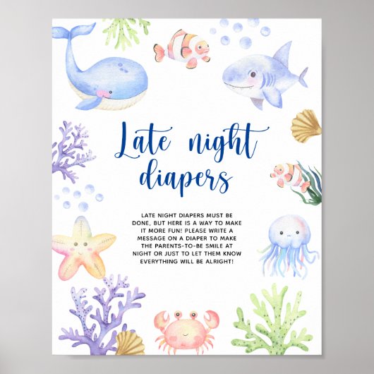 Aquarel oceaan dieren - Late nacht luiers Poster (Voorkant)