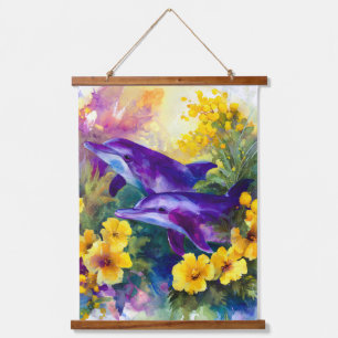 Aquarel Oceaan Dolfijnen Tropische Bloemen Hangend Wandkleed