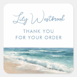 Aquarel Oceaan Strand Serene Elegante Bedankt Vierkante Sticker