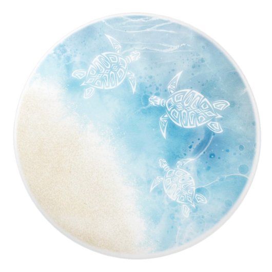 Aquarel Oceaan Witte Schildpad Keramische Knop (Voorkant)