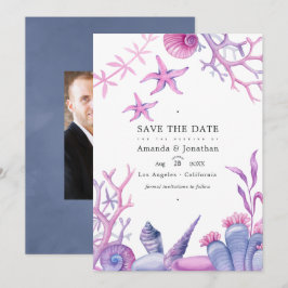 Aquarel Oceaangleven Nautilus Huwelijksfoto Save The Date