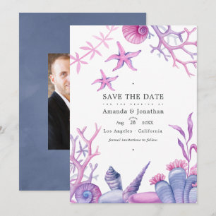 Aquarel Oceaangleven Nautilus Huwelijksfoto Save The Date