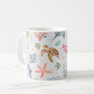 Aquarel Oceaanleven Gestuctuurd Wit Koffiemok