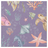 Aquarel Oceaanleven Getextureerd Paars Stof (Close Up)