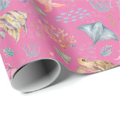 Aquarel Oceaanleven Getextureerd Roze Cadeaupapier (Rol Hoek)