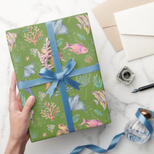Aquarel Oceaanleven Getextureerde Avocado Cadeaupapier