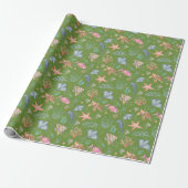 Aquarel Oceaanleven Getextureerde Avocado Cadeaupapier (Uitgerold)
