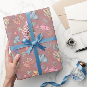 Aquarel Oceaanleven Stofachtige Donkere Aardbei Cadeaupapier