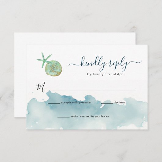 Aquarel Ocean Strand Bruiloft RSVP (Voorkant / Achterkant)